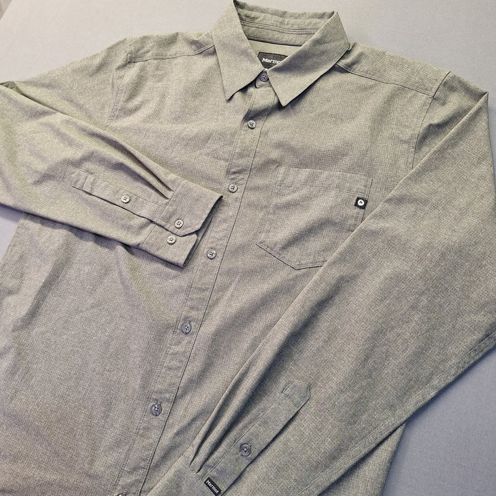 Marmot Mens Long Sleeve Button Down Shirt Gray Performance Hiking Large SCC-492
